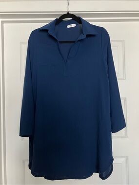 Locryz long sleeve v neck shirt blouse blue women small 2026-606